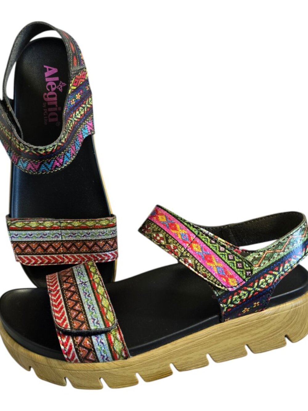 Alegria Playa Pow Wow Wood Grain Platform Sparkle Sandals Women's 37 EU 6.5-7 US